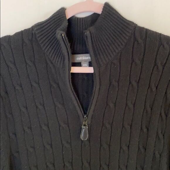 Black Sweater Pullover Cable with Zipper Neckline XXL - Picture 2 of 6